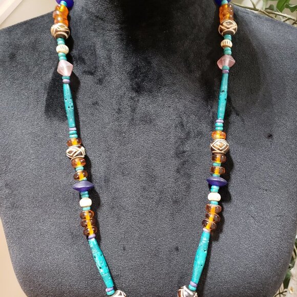 Womens Multi Stone & Turquoise Single Stand Fashion Jewellery Necklace - Picture 2 of 6